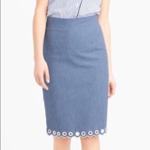 J. Crew classic pencil skirt with scalloped hem and grommets Size 16 - Picture 2 of 10